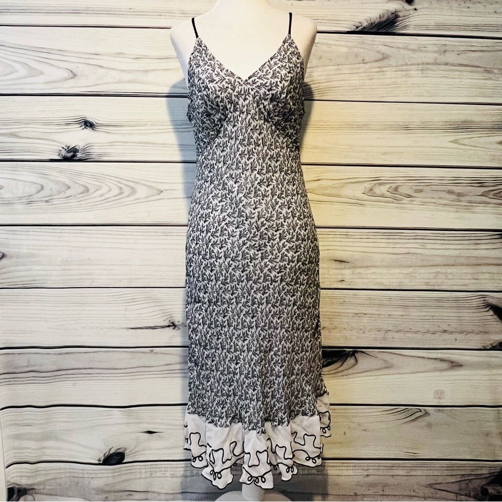 April Cornell Vintage 90s Black & White Patterned Ruffle Dress